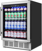 24" Beverage Refrigerator & Cooler, 180 Cans Under Counter Fridge with Lock, Glass Door & Powerful Cooling Compressor - Quiet, Built-in/Freestanding Drink Fridge