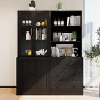 TUSY 71" Bookshelf Bookcase, 3-Tier Modern Bookshelves 3 Large Drawer, Wood Filing Cabinet with Open Storage Shelf, Glass Doors 5-Tier Fixed Storage Shelves for Home Office (Black)