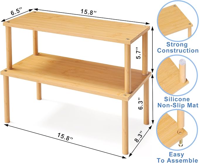 Cabinet Organizer Shelf(Set of 2),Kitchen Counter Shelves,Bamboo Stackable Expandable Spice Rack Countertop(Large)