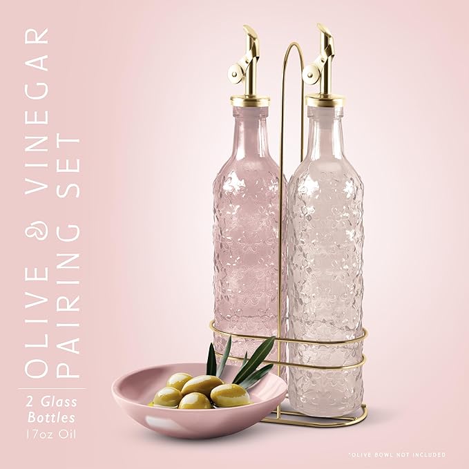 COOK WITH COLOR Glass Olive Oil Bottle Dispenser - 2 Pack- 17oz Oil and Vinegar Cruet - Olive Oil Carafe Decanter for Kitchen
