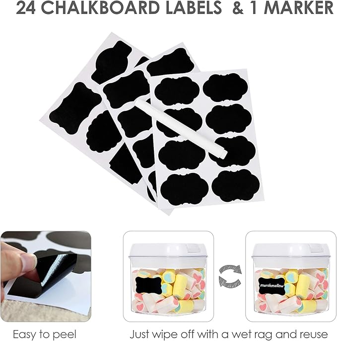 Vtopmart 6 PCS Airtight Food Storage Containers, BPA Free Plastic Snack Containers with Easy Lock Lids, for Kitchen Pantry Organization and Storage, Include 24 Labels, 0.5L