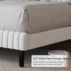 Twin Bed Frame, Velvet Upholstered Platform Bed with Vertical Channel Tufted Headboard and Footboard, No Box Spring Required, Easy Assembly, White