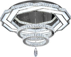 Flashing God Crystal Chandeliers Dia 32" Silver Elegant Chandelier Flush Mount Ceiling Light for Bedroom Living Room Dining Room Hallway Dimmable 3 Rings LED Celing Lighting Fixtures