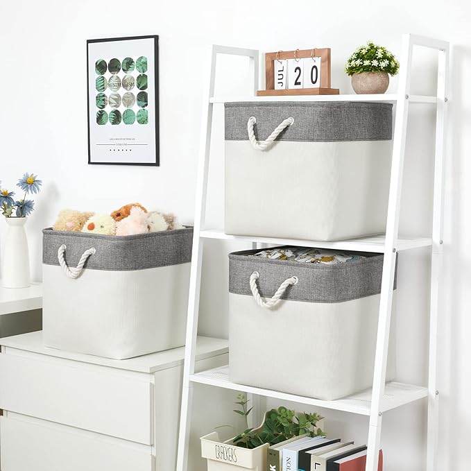 Bidtakay Fabric White Baskets for Shelves Set of 3 Cube Storage Large Organizer Bins 13x13 Closet Storage Bins for Home Office Nursery Collapsible Storage Bins for Organization
