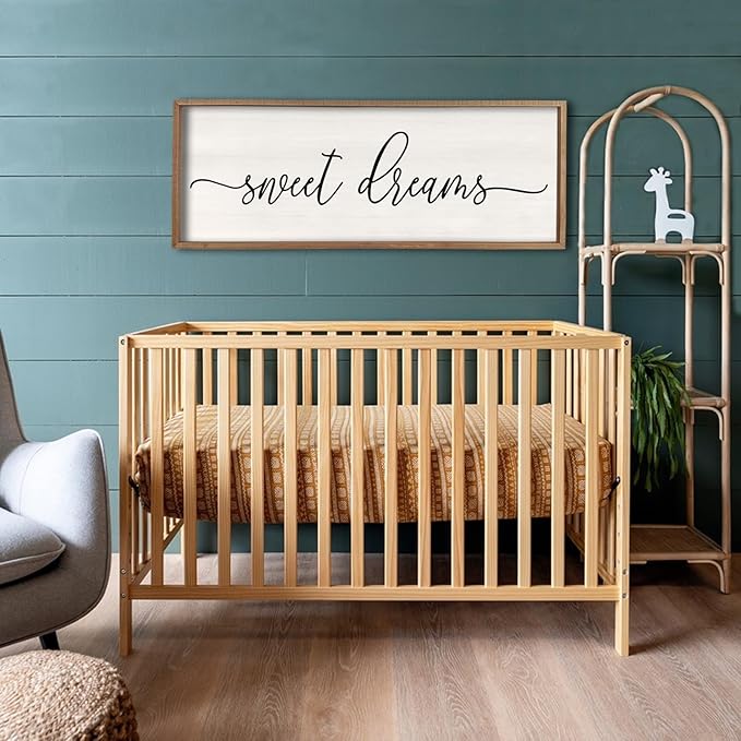 Sweet Dreams Wall Decor Above Bed 40''×15'' Master Bedroom Large Sweet Dreams Sign Farmhouse Wall Decor Guest Room Wood Rustic Framed Over Bed Wall Art Hanging Decoration (Wood White)