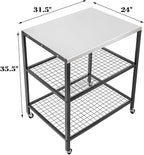 Stainless Steel Outdoor Grill Cart Pizza Oven Stand Trolley Table with Wheels Three-Shelf Movable Food Prep and Work Table Heavy Duty Grill Carts Outdoor Cart 31.5"×24"×35.5"