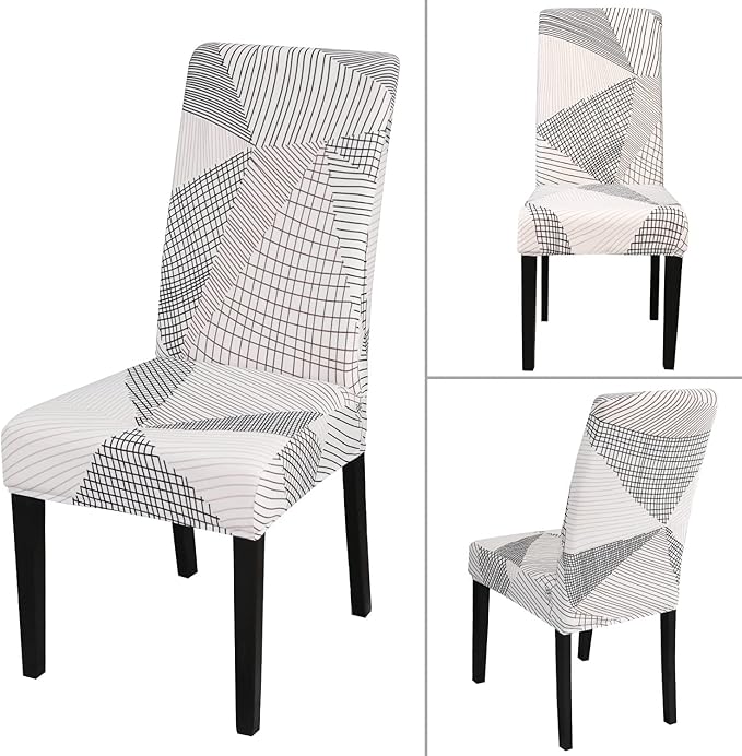 JQinHome White Chair Covers for Dining Room Set of 4, High Stretch Removable Washable Parsons Chair Slipcover for Home Party Hotel Wedding Ceremony (4PCS, Geometric)