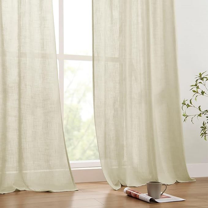 Joydeco Linen Curtains 96 inches Long 2 Panels Set,Light Filtering Curtains for Living Room Bedroom, Window Long Drapes with Rod Pockets Back Tab (W52 x L96 Inch, Natural)