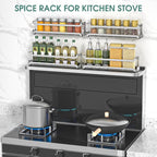 LUCYCAZ 4 Pack Wall Mounted Spice Rack with 16 Hooks, Spice Organizer Shelf for Stove Cabinet Pantry Door,Screw or Adhesive Spice Shelf Hanging Wall Spice Rack in Kitchen and RV (Silver, 4 PACK)