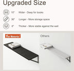 36"W x 10"D Floating Shelves, 10 Inch Deep Black Floating Shelves, Farmhouse Rustic Deep Wall Shelves for Home Decor, Wide Large Floating Shelf for Bathroom, Living Room, Kitchen, Study Room