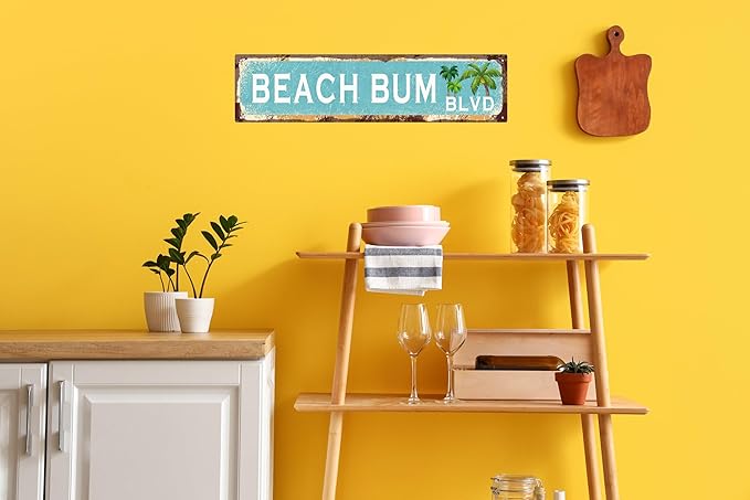 Vintage Tin Sign Retro Metal Beach Bum Blvd Signs Stylish Wall Art Plaques for Home Decor Bathroom Kitchen House and Gothic Wall Decor or as a Unique Poster 16x4 in