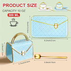 Zubebe 2 Sets Coffee Mug Elegant Handbag Shaped Cup Modern Ceramic Purse Mug with Spoon and Saucer, 10oz Cute Creative Tea Cup for Office Home Woman Girls Gift (White,Blue)