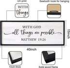 With God All Things are Possible Framed Wall Art, 40''×15'' Positive Holy Religious Rustic Bible Verse for Christian God Jesus Christ Prayer, Vintage Horizontal Inspirational Catholic Scripture Decor