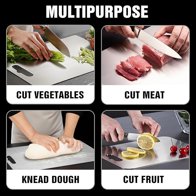 Titanium Cutting Board for Kitchen - 100% Pure Titanium Cutting Boards Non Toxic - 2025 New Upgrade Double Sided Metal Chopping Boards for Meat, Vegetables, Fruits, Dishwasher Safe (14 x 10 In)