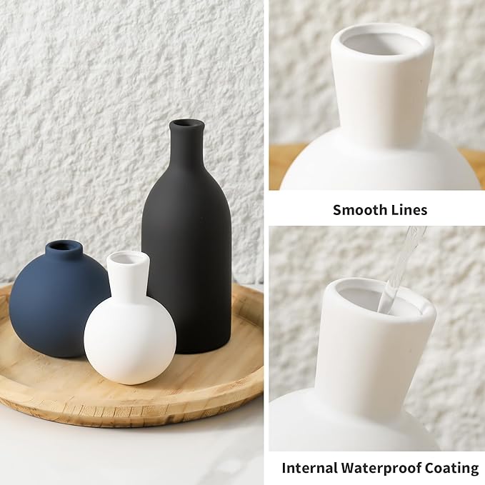Ceramic Vase Set of 3 | Vases Home Decor | Decorative Flower Table Rustic Vase Modern Decor Vase Neutral Pottery Vases for Entryway Mantel Living Room Kitchen Bedroom -Multicolor Modern