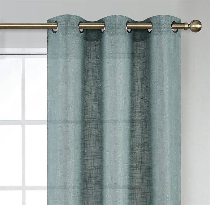 MIUCO Semi Sheer Curtains Poly Linen Textured Solid Grommet Curtains 95 Inches Long for Bedroom 2 Panels (2 x 37 Wide x 95" Long) Teal