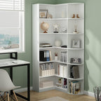 Loomie White Book Shelf, 6 Tiers Shelf Large Tall Corner Etagere Bookcase with Full Baffle, L-Shaped Modern Storage Display Industrial Bookshelves for Bedroom, Home Office, Living Room & Kitchen