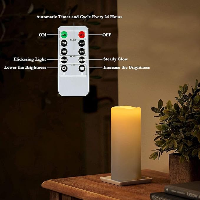 Homemory 4" x 10" Large Waterproof Outdoor Flameless Candles, Battery Operated LED Pillar Candles with Remote and Timers for Indoor Outdoor Lanterns, Long Lasting, Dark Ivory, Set of 2
