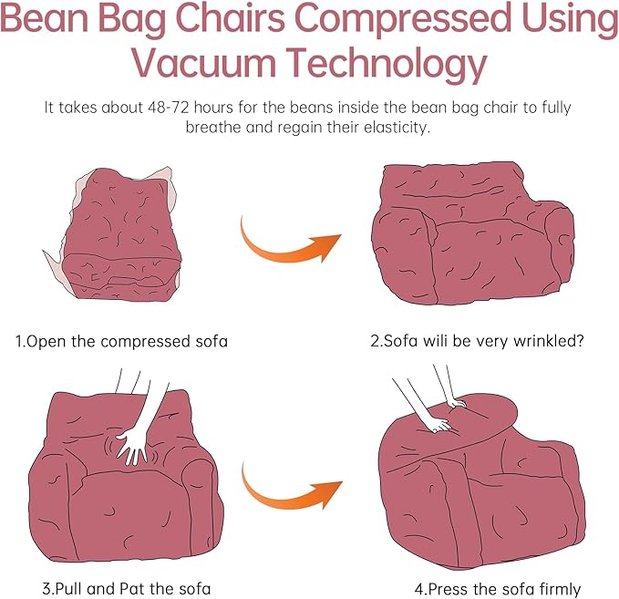 Bean Bag Chair with Filler, Bean Bag Sofa with Tufted Soft Stuffed Filling, Fluffy and Lazy Sofa, Comfy Cozy BeanBag Chairs with Memory Foam for Dorm, Apartment, Living Room (Red)