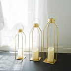 HPC DECOR Modern Farmhouse Lantern Decor- 22''19''16''Tall Large Gold Metal Candle Lanterns for Home Decor-Lanterns Decorative w/Timer Flickering Candles for Living Room,Outdoor,Fireplace Mantle Decor