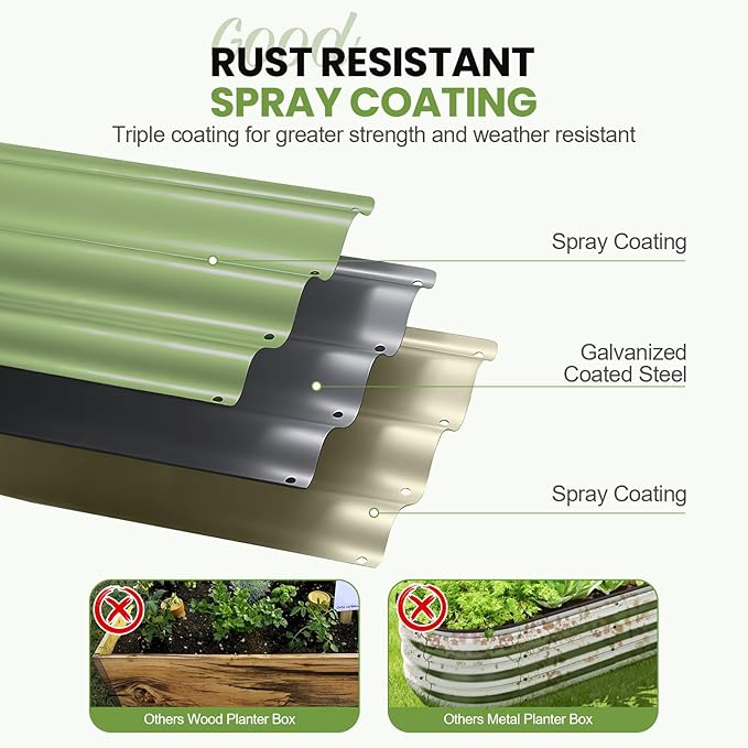 G GOOD GAIN 4-in-1 Adjustable Raised Garden Bed Kit | Galvanized Planter Boxes for Vegetables, Flowers | 12" Tall, Multiple Sizes (5x3x1ft, 4x4x1ft, 6x2x1ft, 7x1x1ft) | Outdoor Metal Raised Bed, Green