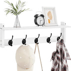 Homode Coat Rack with Wall Shelf and Hooks - 24 Inch Long, Wooden Hanging Coat Hanger with Hat Shelf for Entryway, Bathroom, Mudroom, White
