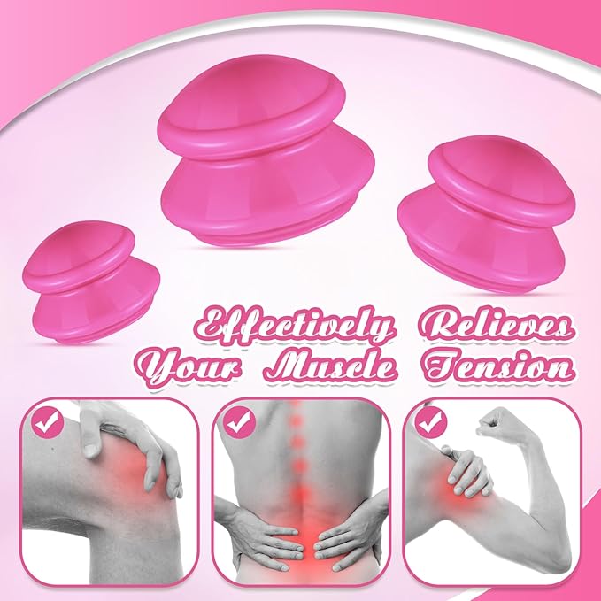 TrelaCo 6 Pcs Cupping Kit for Massage Therapy 3 Sizes Silicone Cupping Set Chinese Massage Therapy for Studio Household Cellulite Joint Pain Muscle Pain(Hot Pink)