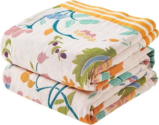 Boho Throw Blanket for Bed, 100% Cotton Soft Rustic Quilt Fall Blanket, 90"x98" Floral Printed Farmhouse Decor Bed Blankets, All Season Rustic Reversible Bohemian Throw Quilt