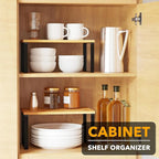 SpaceAid Cabinet Shelf Organizers 2 Pack, Kitchen Counter Rack Shelves Riser, Stackable Expandable Spice Rack, Pantry Cupboard Storage Organization (Black and Natural, Short)