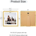 12x12 Picture Frame Set of 4, 12 x 12 Wood Photo Frames with Mat for 10x10 or 30x30cm Diamond Painting Art, Wooden Frame with Real Glass Cover for Wall and Tabletop Display,Gold