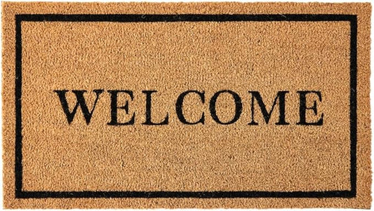 KANKUN Coco Coir Door Mat with Heavy Duty Backing, Welcome Doormat (17" x 30"), Doormat Entrance (Welcome2)