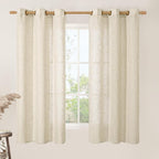 LAMIT Beige Linen Curtains 63 inches Length for Bedroom, Soft Thick Semi Sheer Light Filtering Bronze Grommet Window Treatments Decorative Drapes for Kitchen, 2 Panels Set, 34 x 63 Inch