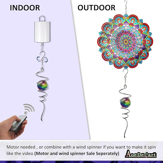 Multi Color Wind Spinner Tail Gazing Ball Spiral Decorative Wind Sculptures - 13in Height