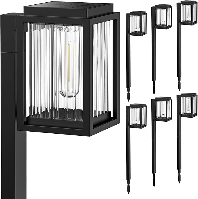 Solar Lights Outdoor Pathway 6 Pack, Solar Pathway Lights Outdoor 24" Tall Bright Auto On/Off Waterproof Garden Landscape Lighting for Path, Yard, Walkway, Driveway, Outside Decor Father's Day