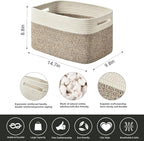 Storage Basket,Woven Baskets for Storage,Cotton Rope Baskets for Organizing,book Basket,towel,Toy Basket or Storage Bins for Living Room - 3 Pack,Brown