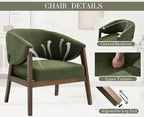 Mid-Century Modern Accent Chair, Comfy Barrel Armchair with Wide Seat, Upholstered Lounge Chair with Walnut Wood Legs for Living Room/Bedroom/Reading Corner, Linen Fabric, Deep Green, 1PC