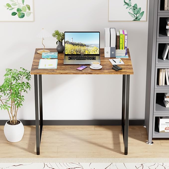 PayLessHere | 32 Inch Computer Desk | Brown | Office Desk with Metal Frame, Adjustable Feet | Water-Resistant, Scratchproof Surface | Sturdy Writing Table for Home Office or Study | Pack of 2