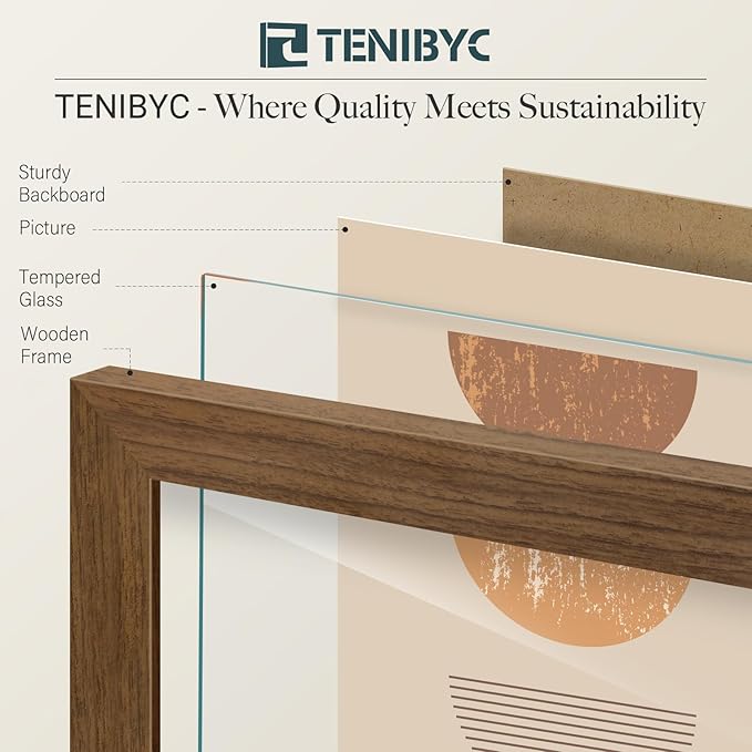 13x19 Picture Frame 3 Pack - Brown Woodgrain, Wood Photo Frame, HD Tempered Glass, Wall Gallery Poster Frame