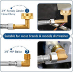 Dishwasher Installation Kit - 15 FT Stainless Steel Braided Dishwasher Hose kit,Food Grade PEX Inner Tube Dishwasher Water Line with 3/8"x3/8"x3/8" Tee Stop Valve,3/8"x3/8"MIP Elbow,3/8"x3/4"FHT Elbow