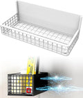Magnetic Basket Fridge Organizer Wire Bins Pencil Holder Whiteboard Accessories Home Kitchen Organization (White-Low)