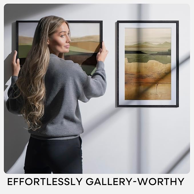 Homeforia 16x16 Black Wood Frame, High End Oak 16 x 16 Square Picture Frames with Mat 12 by 12 inches Photo, 16by16 Black Wooden Poster Frames Matted to 12x12 Print, Tempered Glass, Wall Kit, Set of 1