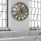 The Gears Clock The Original Real Moving Gear Wall Clock Vintage Industrial Oversized Rustic Farmhouse (24 inch (60cm),Silver Grey)