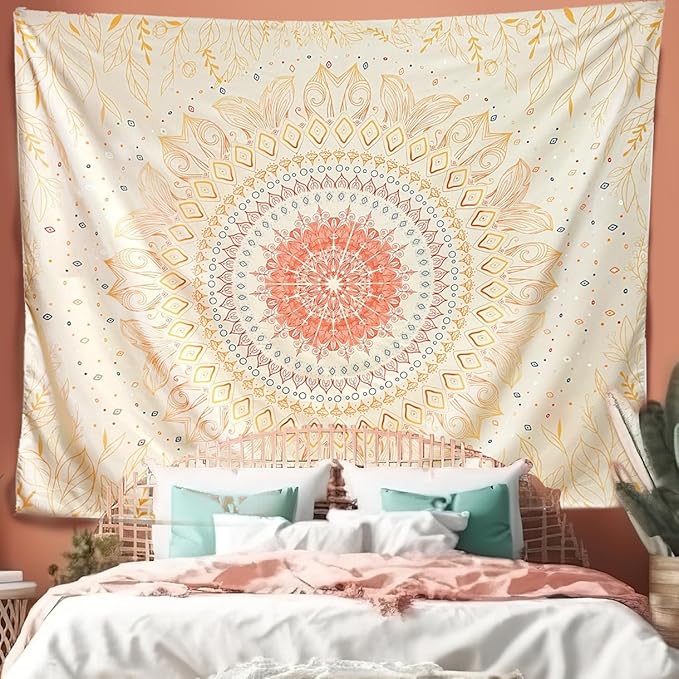 Damanse Floral Tapestry Wall Hanging Cute,Boho Wall Tapestry for Bedroom Aesthetic,Mandala Living Room Decor for Teen Girls (Yellow, 49.2"x59.1")