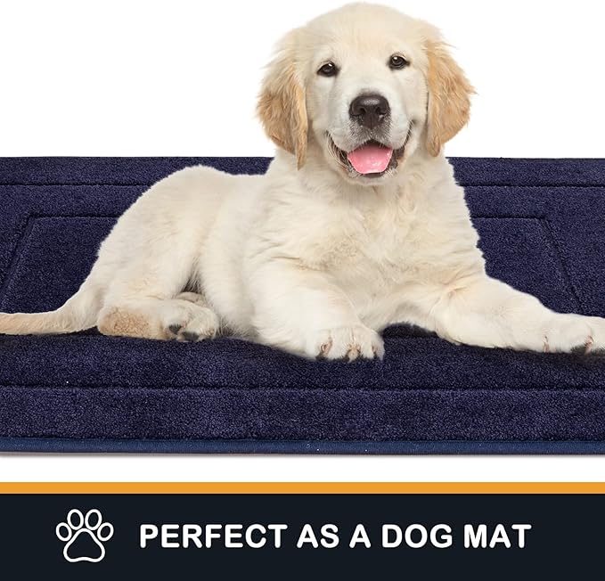 PURRUGS Dirt Trapping Door Mat 34" x 59", Non-Slip/Skid Machine Washable Entryway Area Rug, Dog Doormat, Super Absorbent Welcome Mat for Muddy Wet Shoes and Paws, Navy Blue