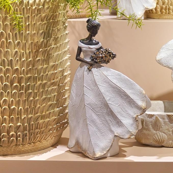 Guichifun Fairy Statue Collection Home Decoration - White Leaf Angel Girls Resin Home Decor for Outside or Inside Rustic Garden Outdoor Yard Decorations Figurines Memory Gift 7.5 x 4.5 x 11.5 Inch