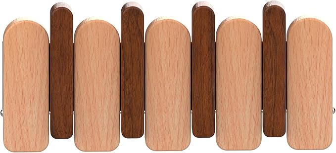 Wall Mounted Piano Key Hanger | Flip Style Hook | Entrance Wall Art Hook, Made of Oak Wood (3 Times Painted, 4 Times Polished) (Arc Walnut-Beech, 4Hooks)