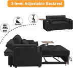 66" Multi-Functional Pull-Out Sofa Bed with Hidden Side Table, Storage Armrests, Built-in Charging Port, Spring Mattress, Solid Wood Frame – Ideal for Small Spaces, Easy Assembly