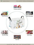 Rectangular Folding Laundry Basket,waterproof Canvas Basket,gift basket,Suitable for children's room,Office,Clothes,Toys Storage(Tree Animals)