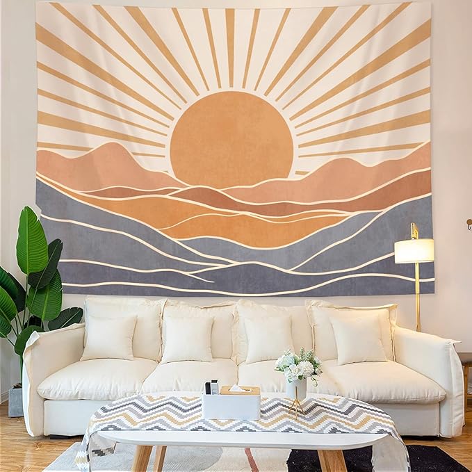 Lunerfex Boho Sun Tapestry Sunset Wall Tapestry, Mountain Tapestries for Bedroom 80s Tapestries Wall Hanging for Bedroom Living Room Decor Boho-3 44"x60"