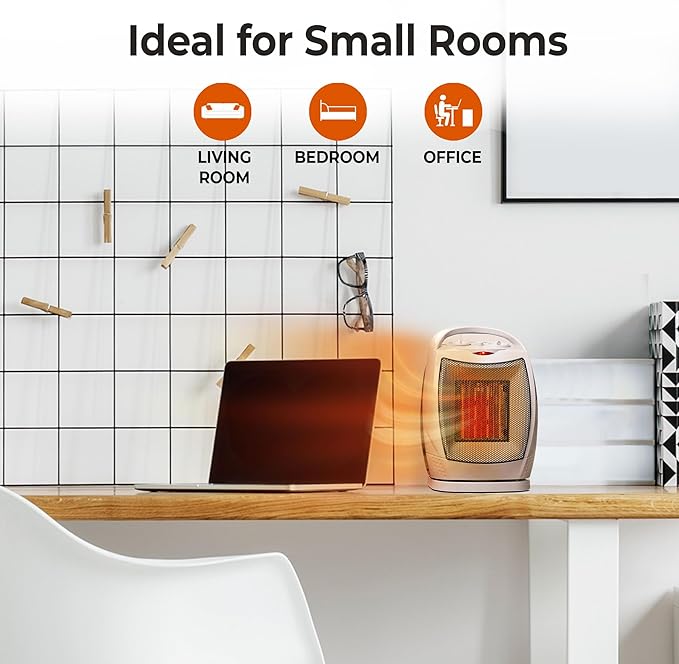 Comfort Zone Oscillating Indoor Space Heater, Portable, Ceramic, Electric, Energy-Efficient, Adjustable Thermostat, Tip-Over Switch, Overheat Protection, Ideal for Home, Bedroom, Office, 1500W, CZ449E